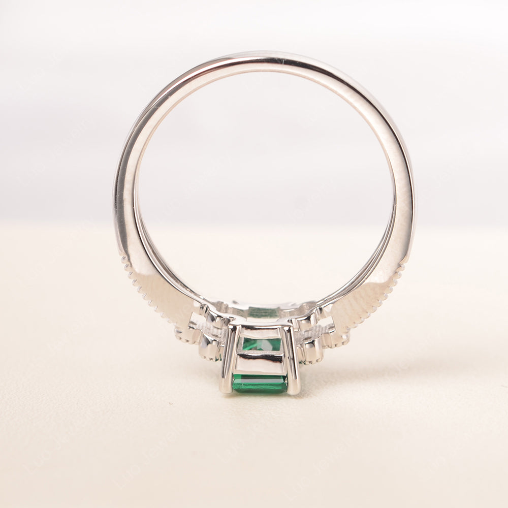 Emerald Cut Lab Emerald Ring Vintage Engagement Ring - LUO Jewelry