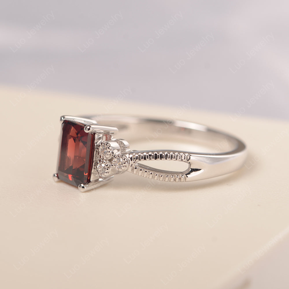 Emerald Cut Garnet Ring Vintage Engagement Ring - LUO Jewelry