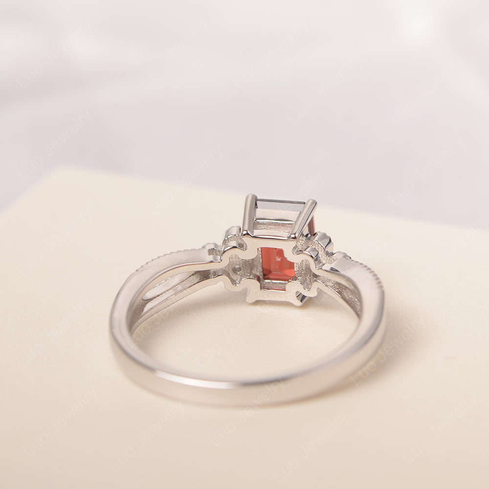 Emerald Cut Garnet Ring Vintage Engagement Ring - LUO Jewelry