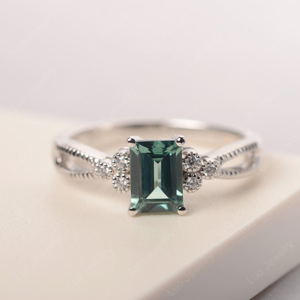 Emerald Cut Green Sapphire Ring Vintage Engagement Ring - LUO Jewelry