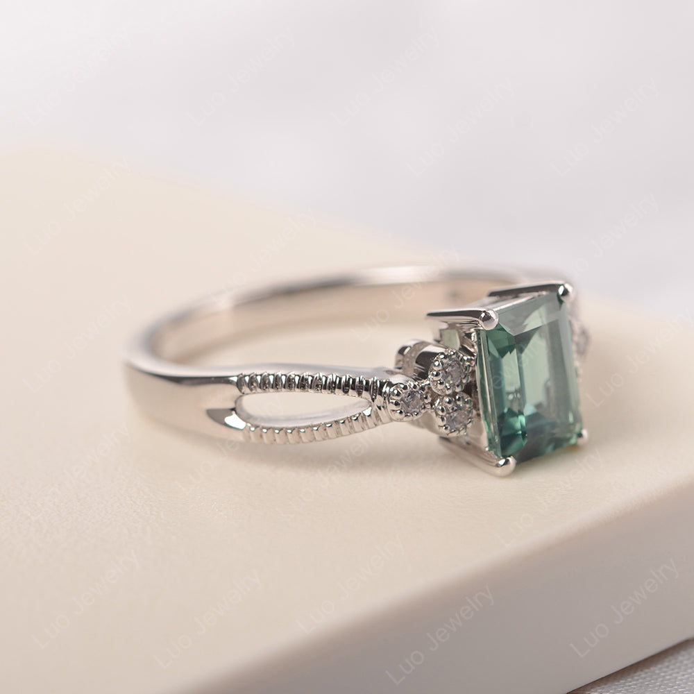Emerald Cut Green Sapphire Ring Vintage Engagement Ring - LUO Jewelry