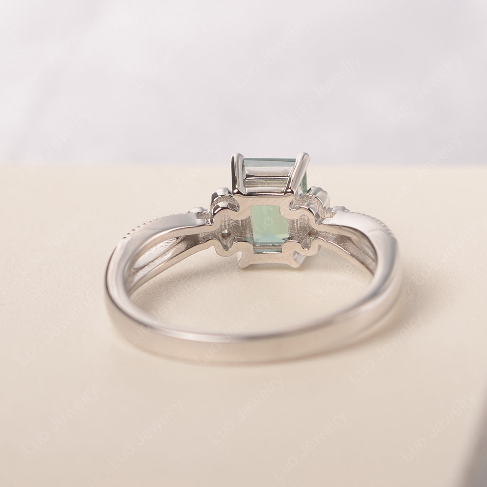 Emerald Cut Green Sapphire Ring Vintage Engagement Ring - LUO Jewelry
