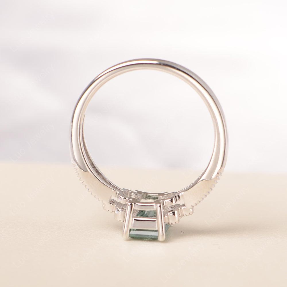 Emerald Cut Green Sapphire Ring Vintage Engagement Ring - LUO Jewelry