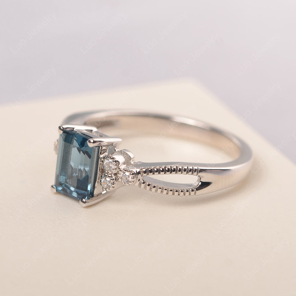 Emerald Cut London Blue Topaz Ring Vintage Engagement Ring - LUO Jewelry