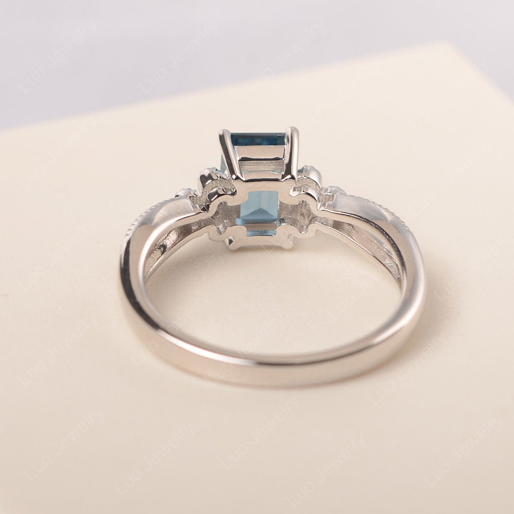 Emerald Cut London Blue Topaz Ring Vintage Engagement Ring - LUO Jewelry