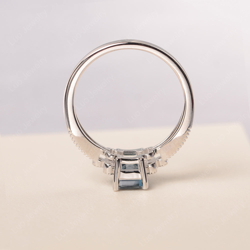 Emerald Cut London Blue Topaz Ring Vintage Engagement Ring - LUO Jewelry