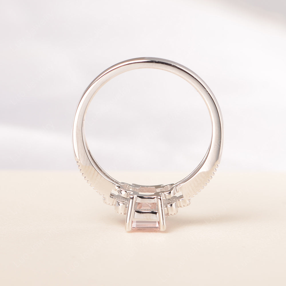 Emerald Cut Morganite Ring Vintage Engagement Ring - LUO Jewelry