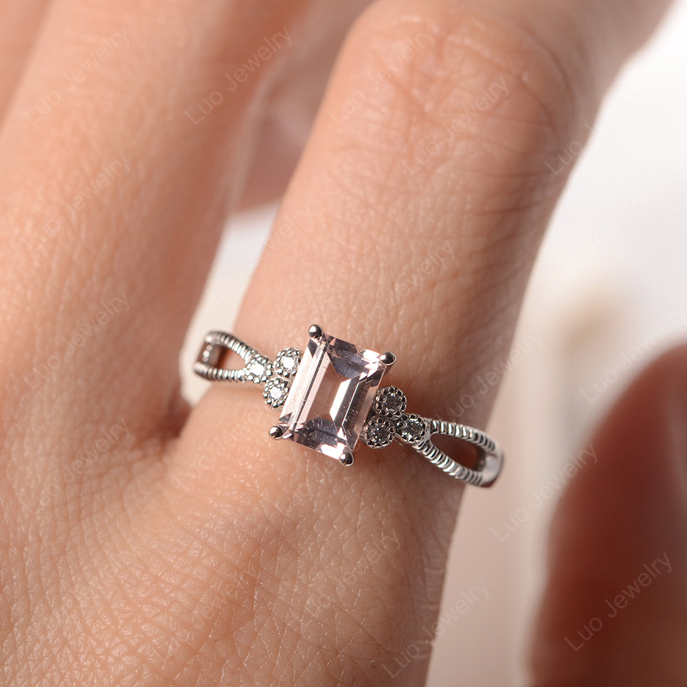 Emerald Cut Morganite Ring Vintage Engagement Ring - LUO Jewelry