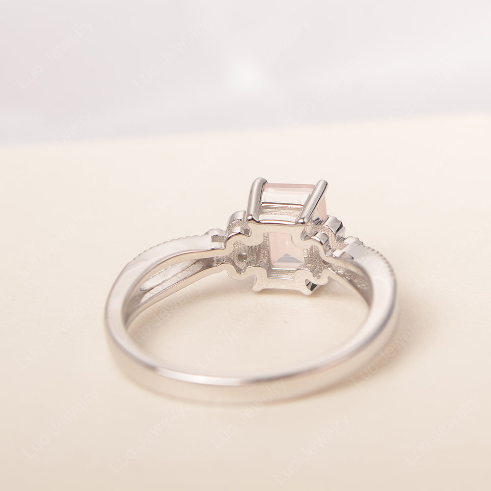 Emerald Cut Rose Quartz Ring Vintage Engagement Ring - LUO Jewelry