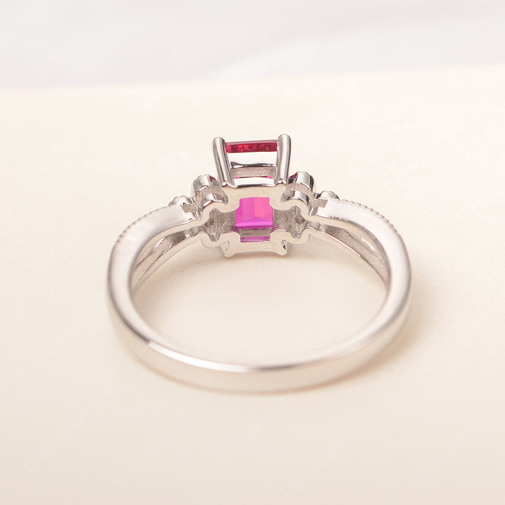 Emerald Cut Ruby Ring Vintage Engagement Ring - LUO Jewelry