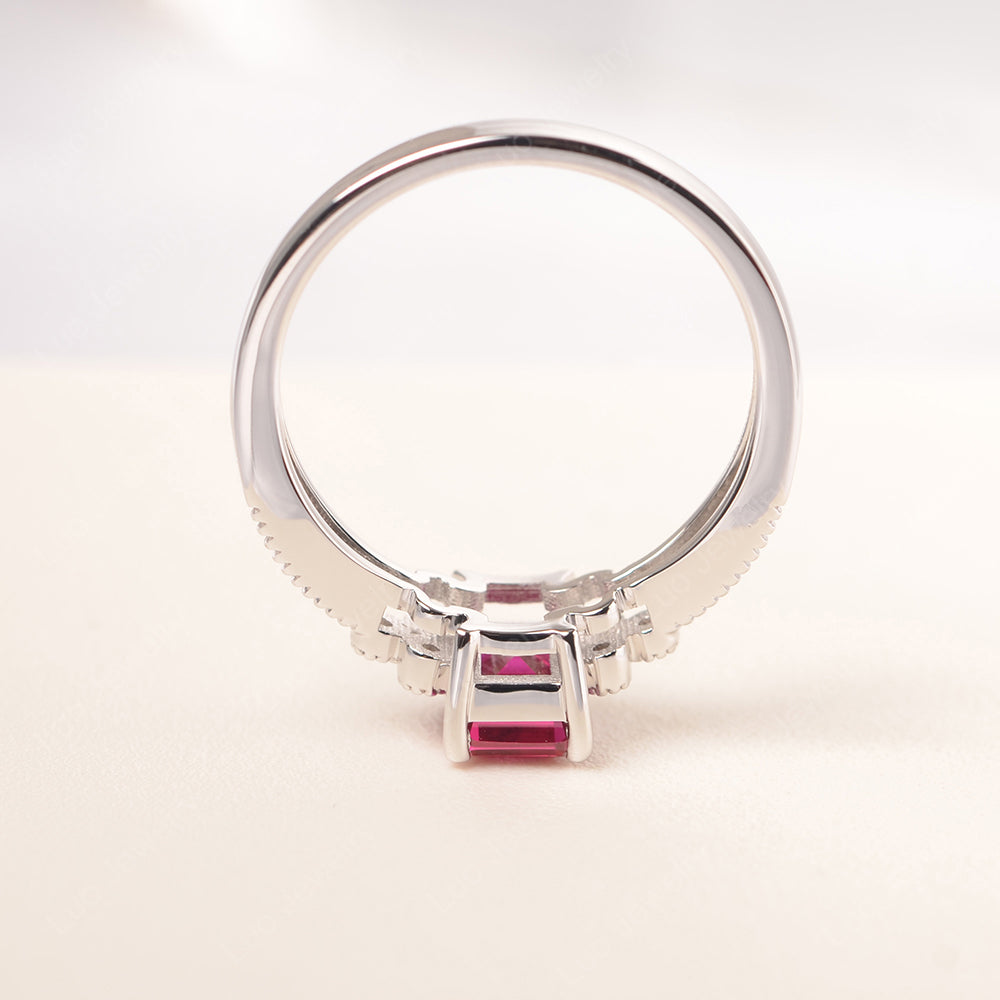 Emerald Cut Ruby Ring Vintage Engagement Ring - LUO Jewelry