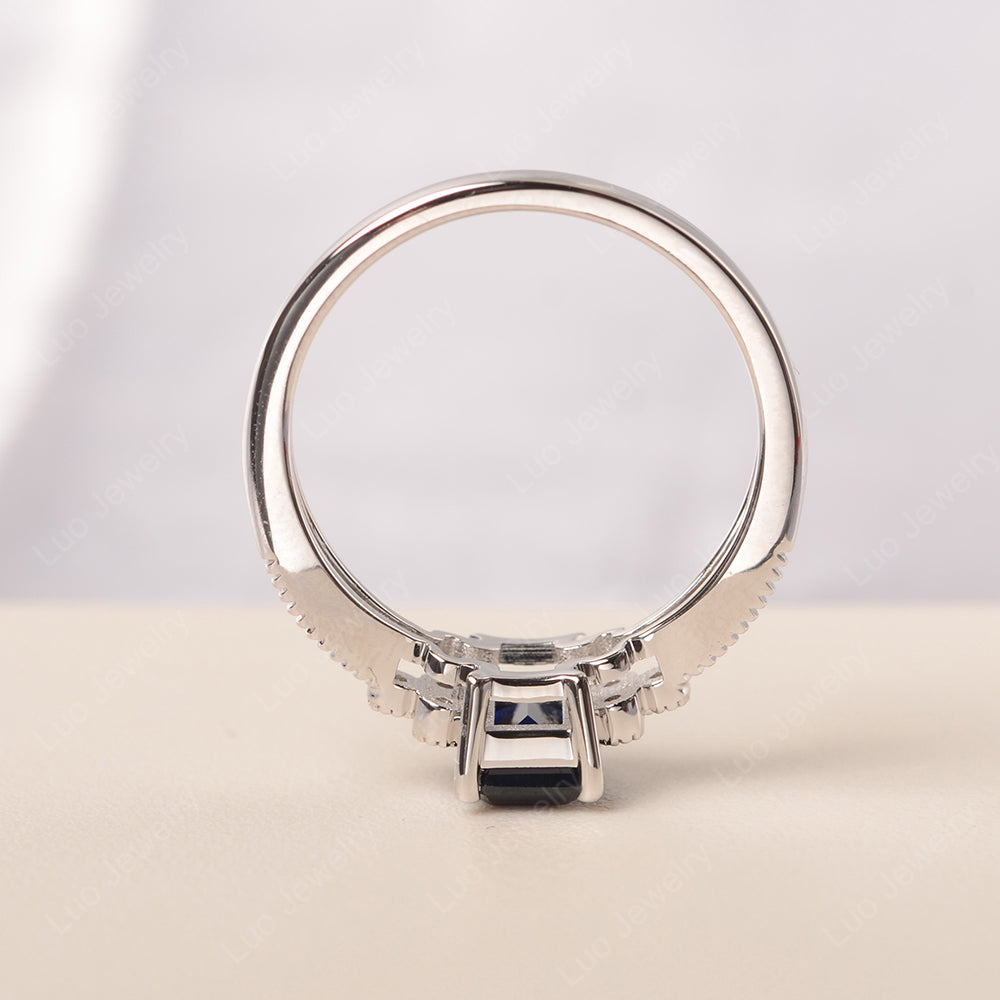 Emerald Cut Lab Sapphire Ring Vintage Engagement Ring - LUO Jewelry