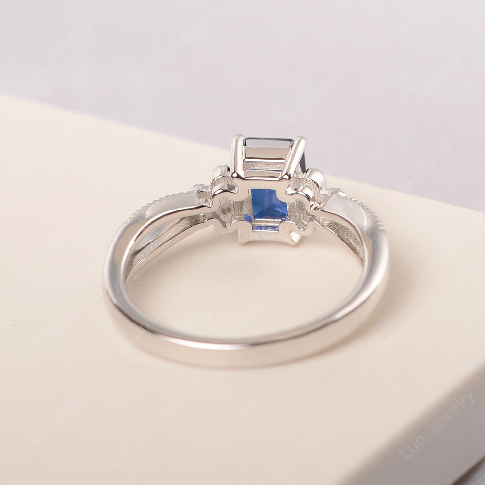 Emerald Cut Lab Sapphire Ring Vintage Engagement Ring - LUO Jewelry