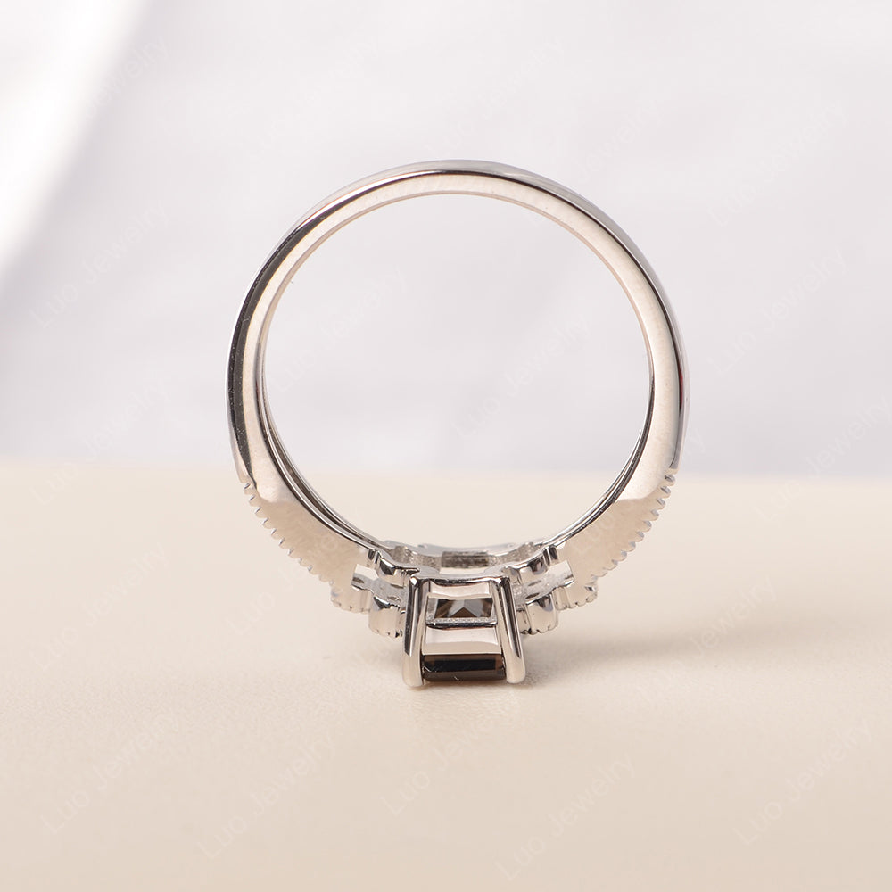 Emerald Cut Smoky Quartz  Ring Vintage Engagement Ring - LUO Jewelry