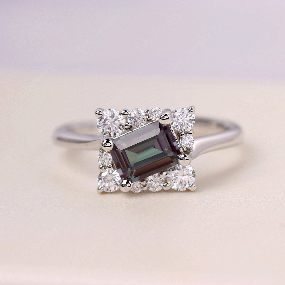 Emerald Cut Lab Alexandrite Halo Ring