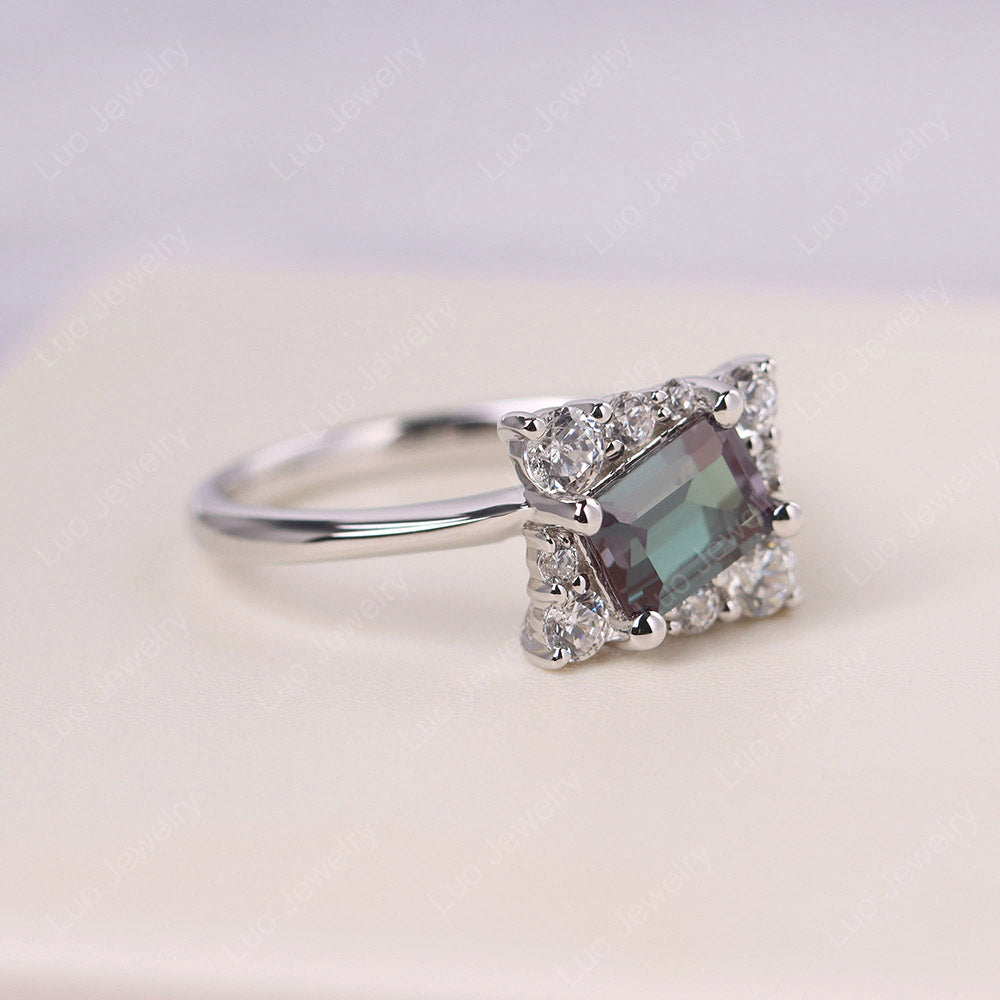 Emerald Cut Alexandrite Halo Ring