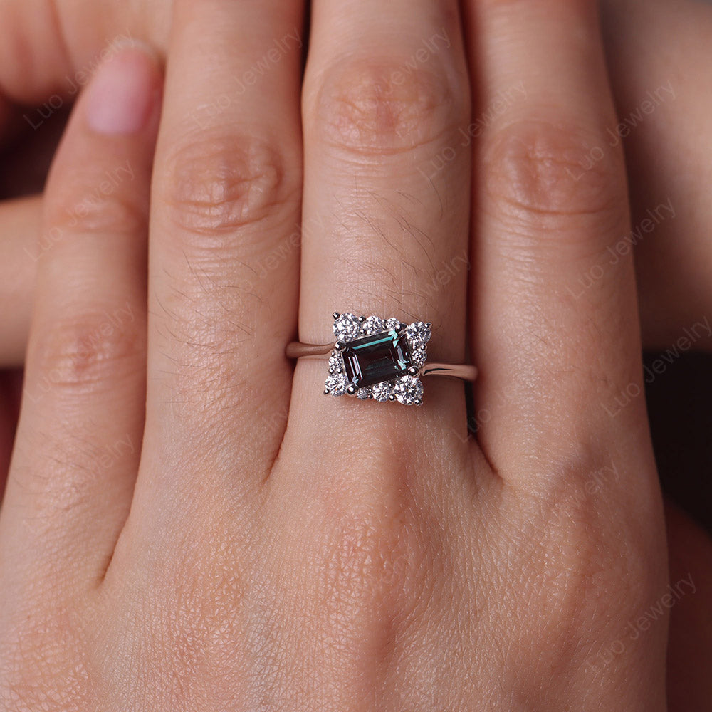 Emerald Cut Alexandrite Halo Ring