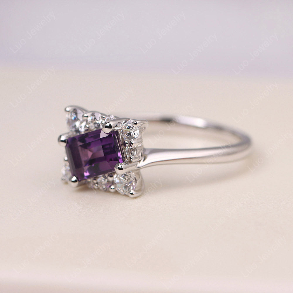 Emerald Cut Amethyst Halo Ring