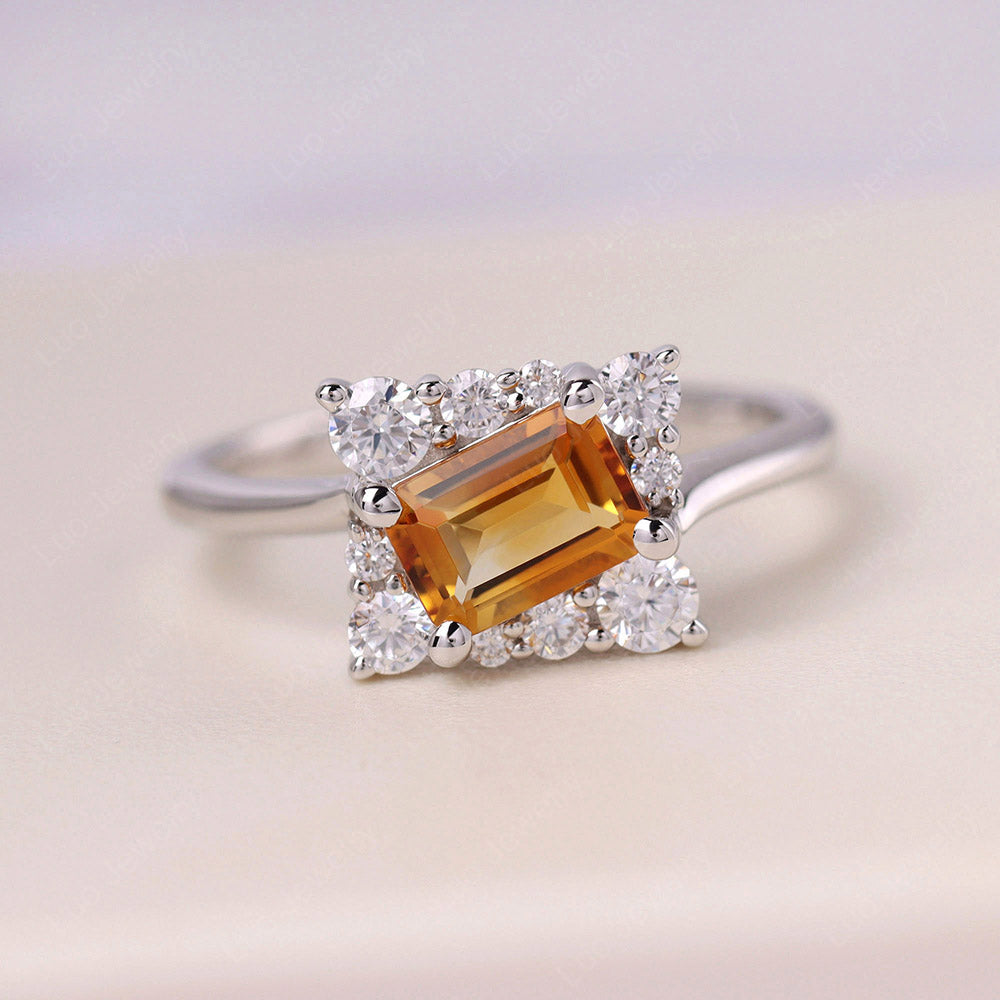 Emerald Cut Citrine Halo Ring