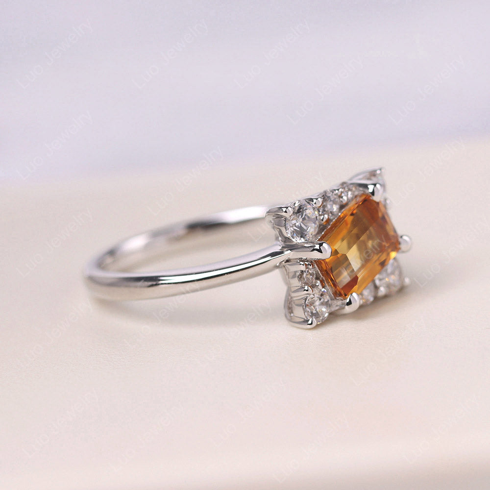 Emerald Cut Citrine Halo Ring