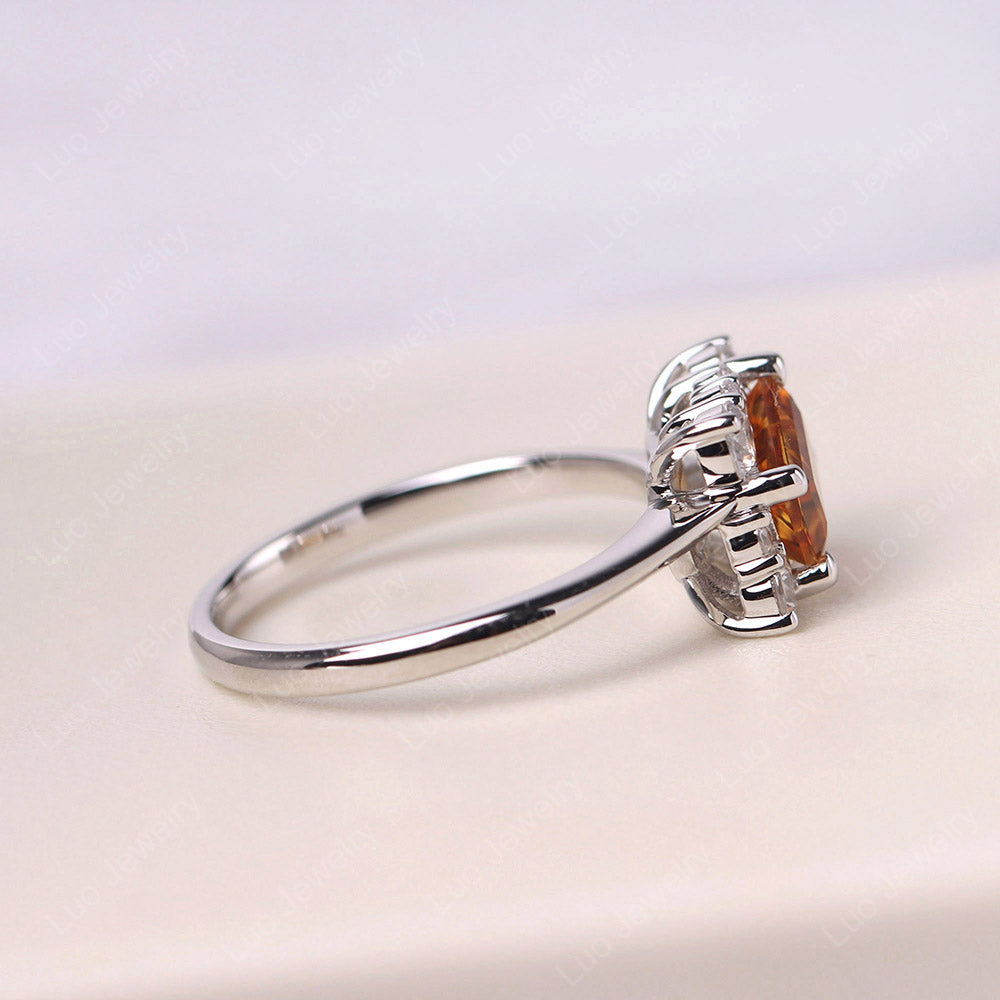 Emerald Cut Citrine Halo Ring