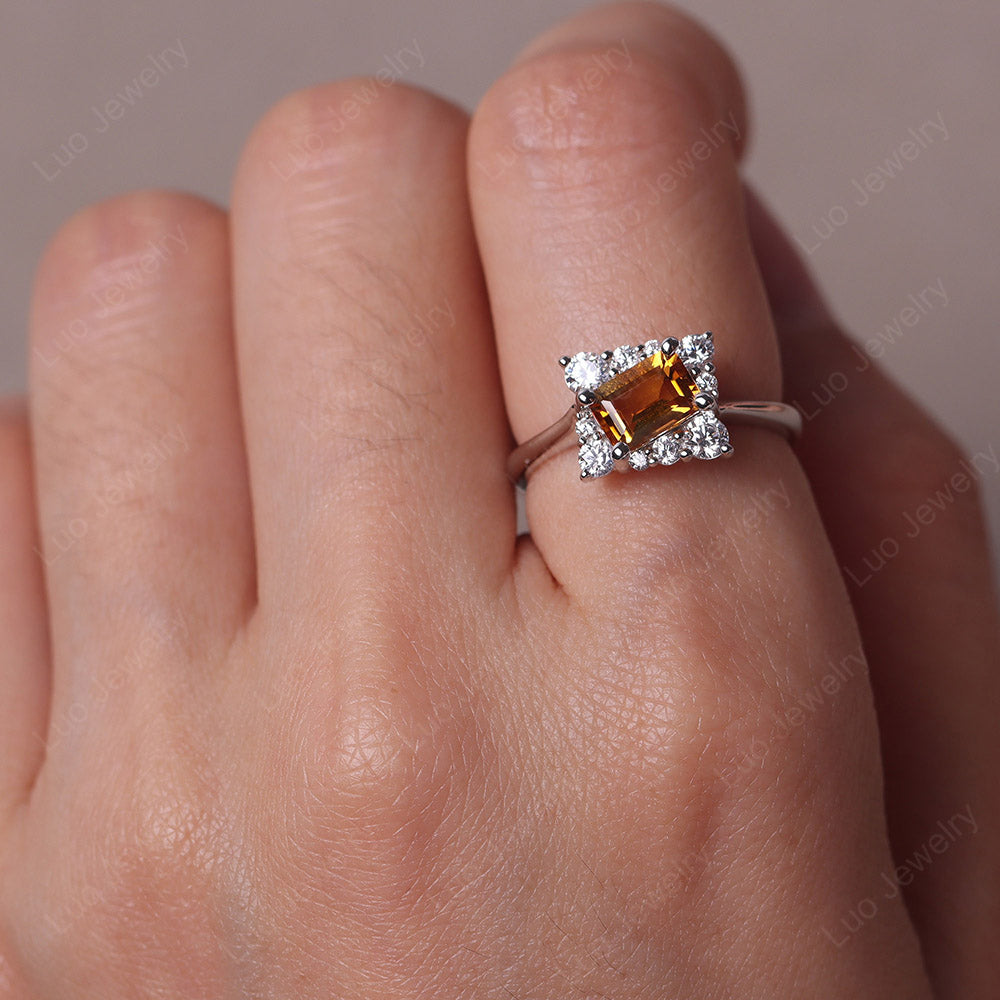 Emerald Cut Citrine Halo Ring