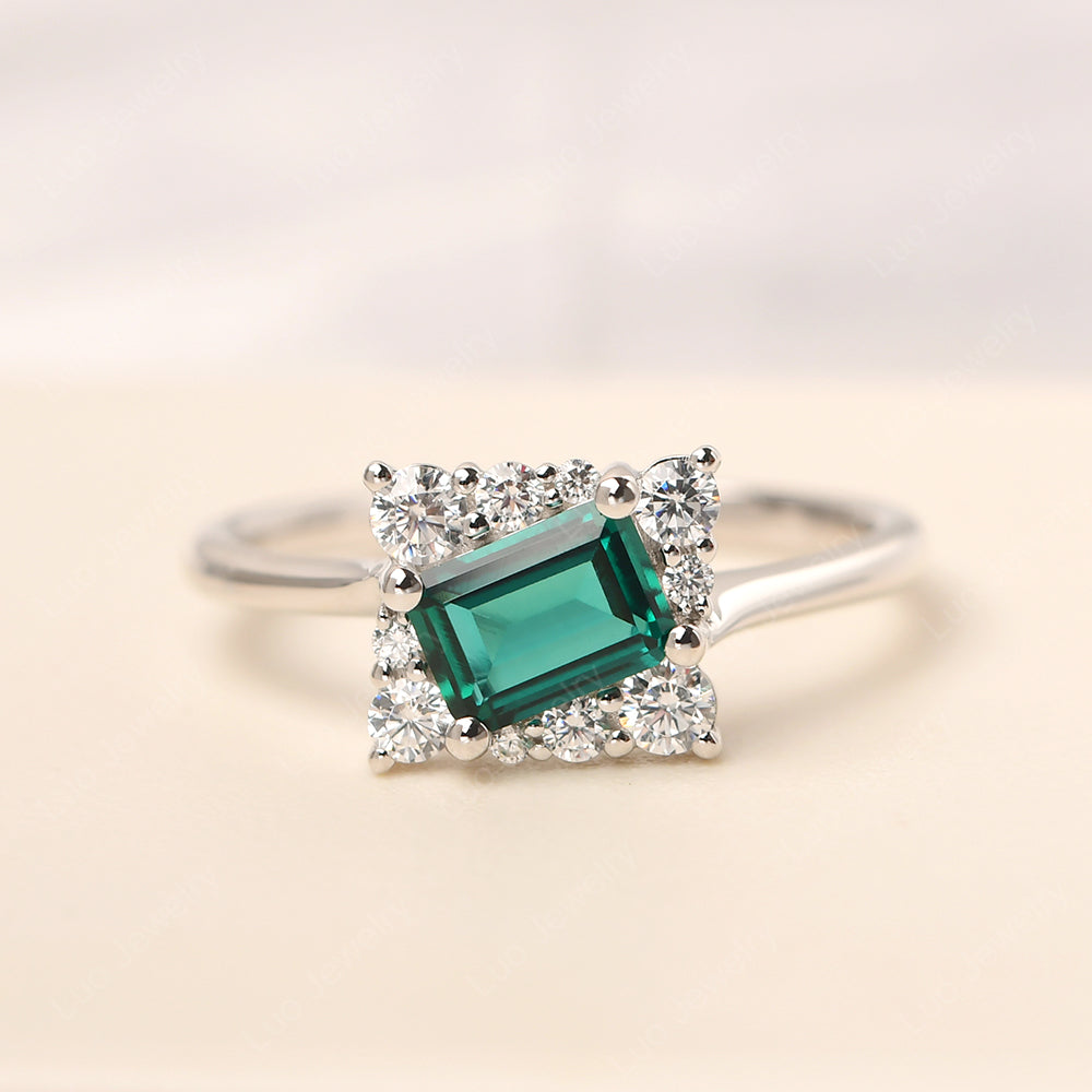 Emerald Cut Emerald Halo Rings - LUO Jewelry