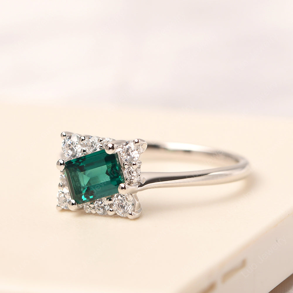 Emerald Cut Emerald Halo Rings - LUO Jewelry