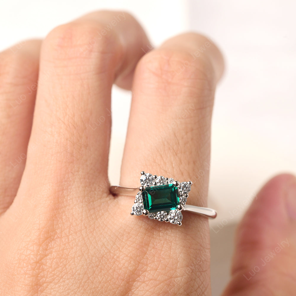Emerald Cut Emerald Halo Rings - LUO Jewelry