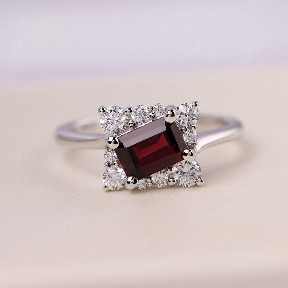 Emerald Cut Garnet Halo Ring