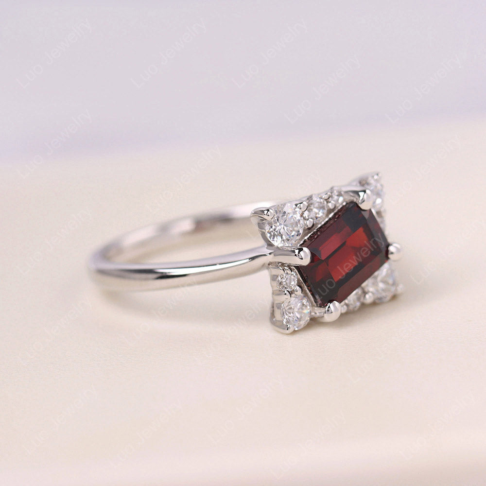 Emerald Cut Garnet Halo Ring