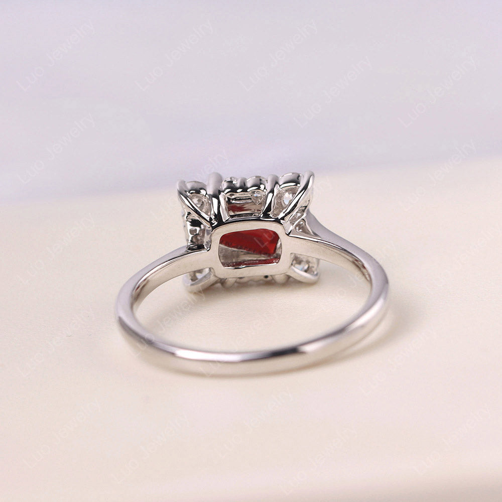 Emerald Cut Garnet Halo Ring