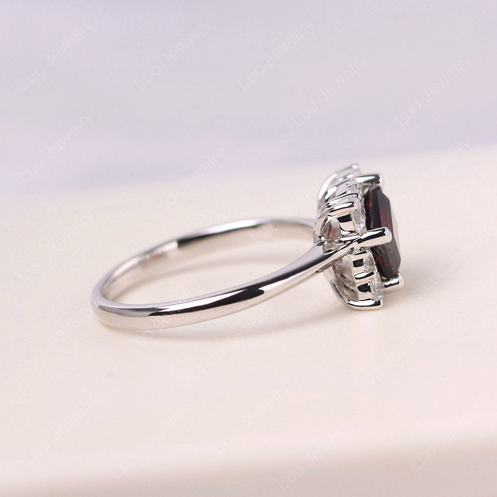 Emerald Cut Garnet Halo Ring