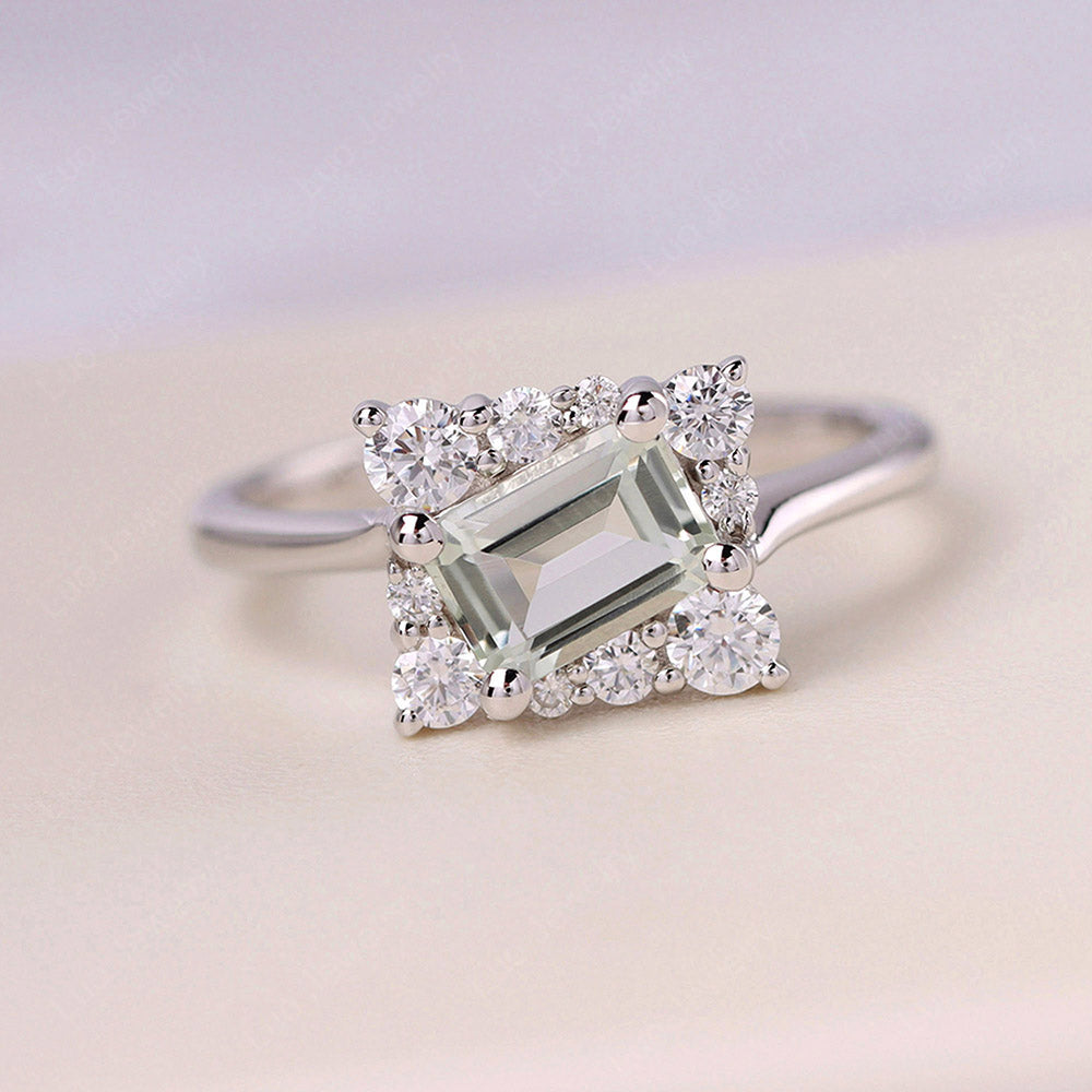 Emerald Cut Green Amethyst Halo Ring