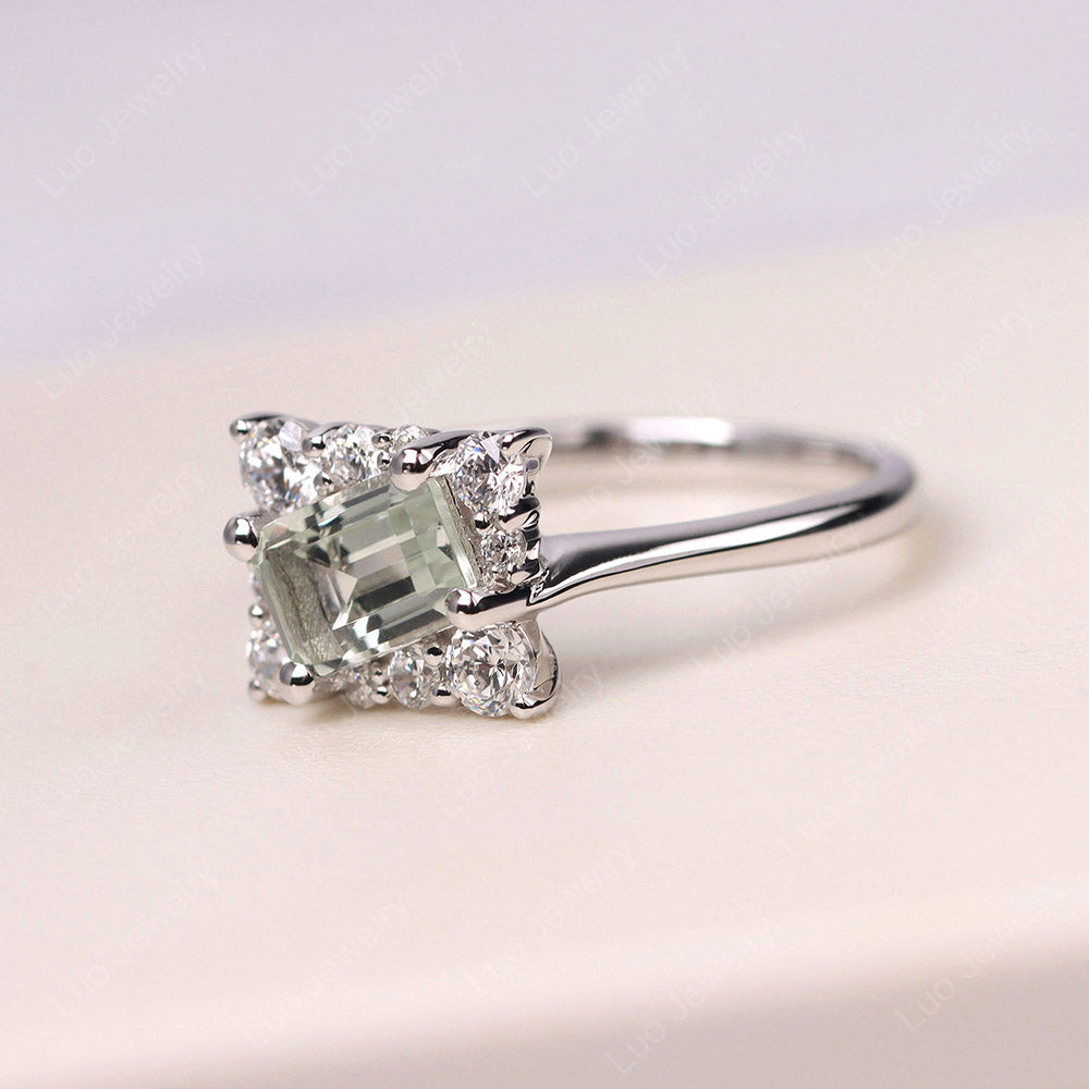 Emerald Cut Green Amethyst Halo Ring