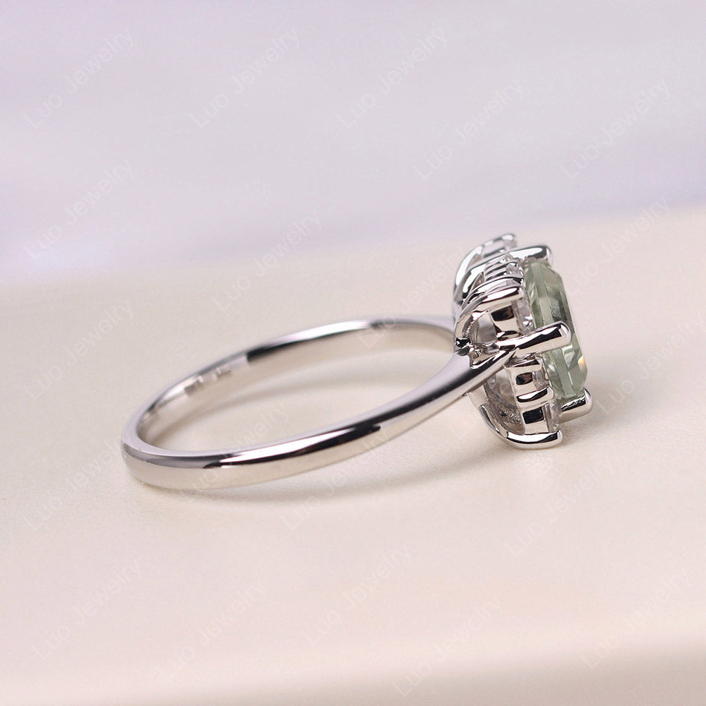 Emerald Cut Green Amethyst Halo Ring