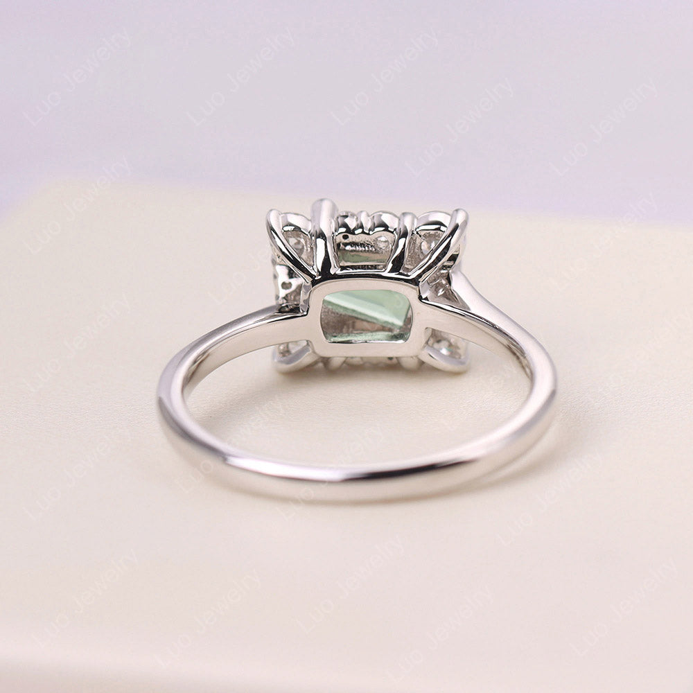 Emerald Cut Green Sapphire Halo Ring