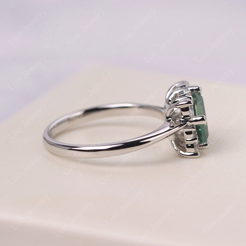 Emerald Cut Green Sapphire Halo Ring