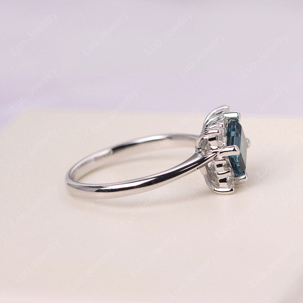 Emerald Cut London Blue Topaz Halo Ring