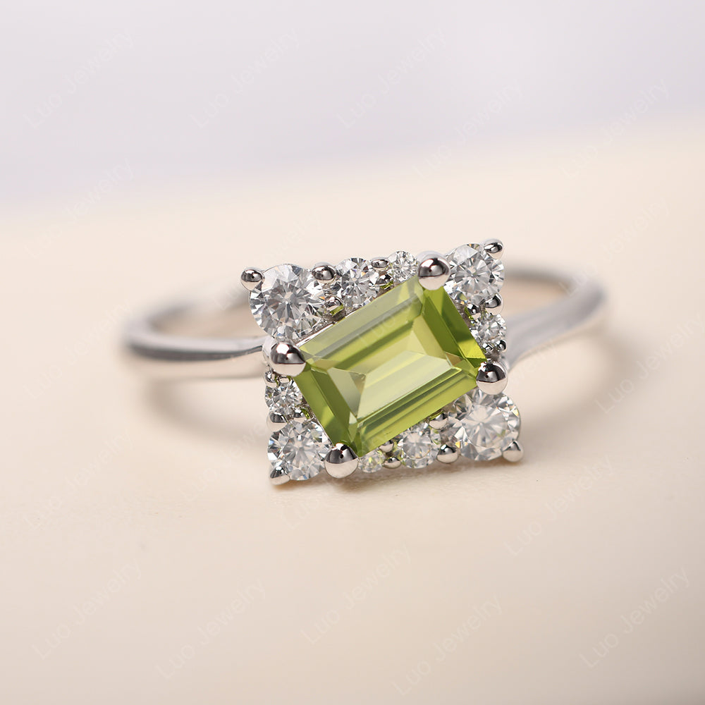 Emerald Cut Peridot Halo Rings - LUO Jewelry