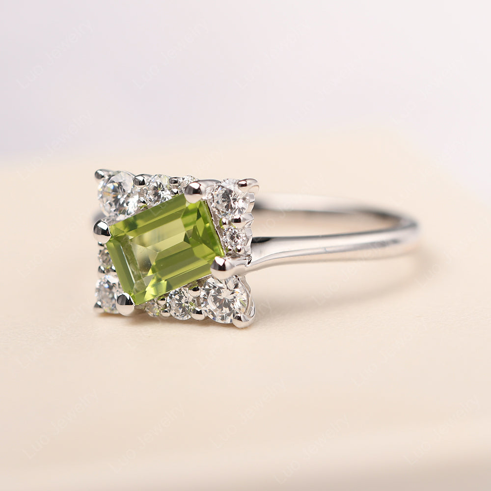 Emerald Cut Peridot Halo Rings - LUO Jewelry