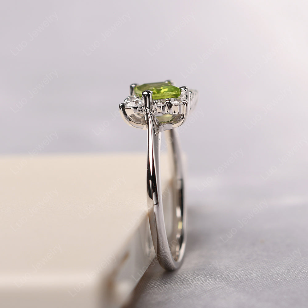 Emerald Cut Peridot Halo Rings - LUO Jewelry