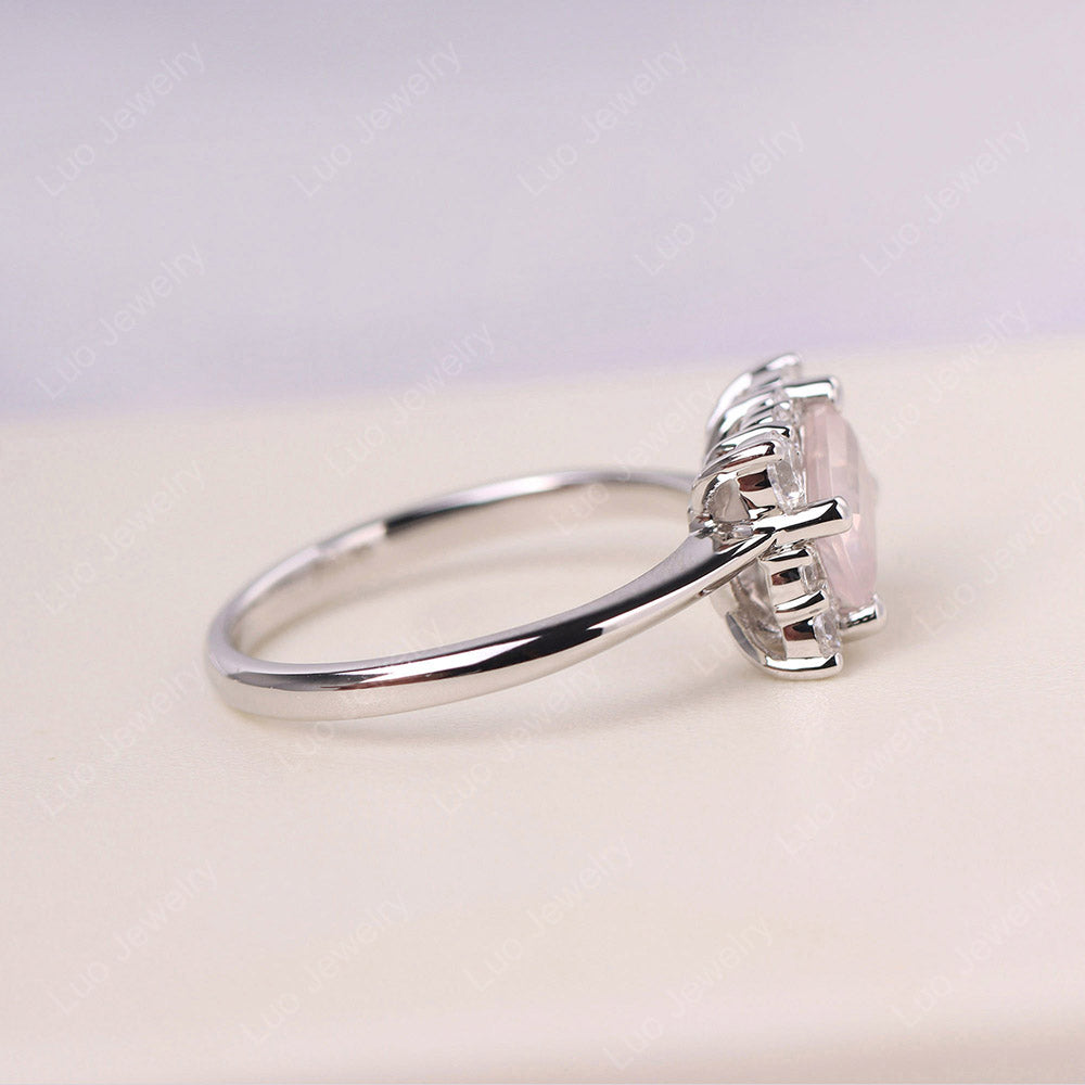 Emerald Cut Rose Quartz Halo Ring