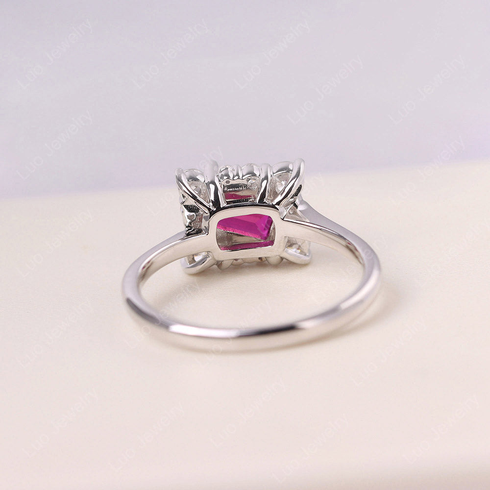 Emerald Cut Ruby Halo Ring