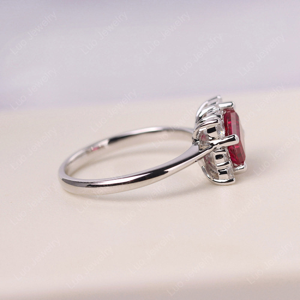 Emerald Cut Ruby Halo Ring