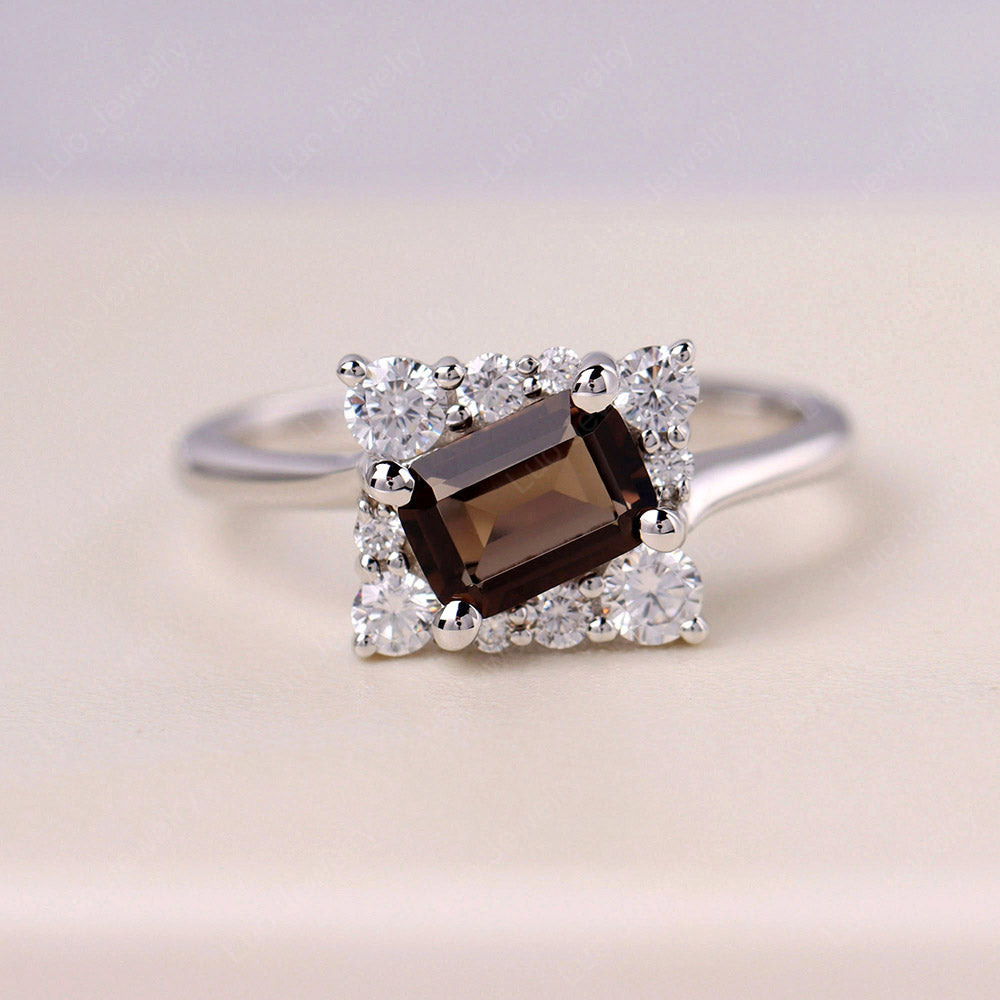 Emerald Cut Smoky Quartz Halo Ring