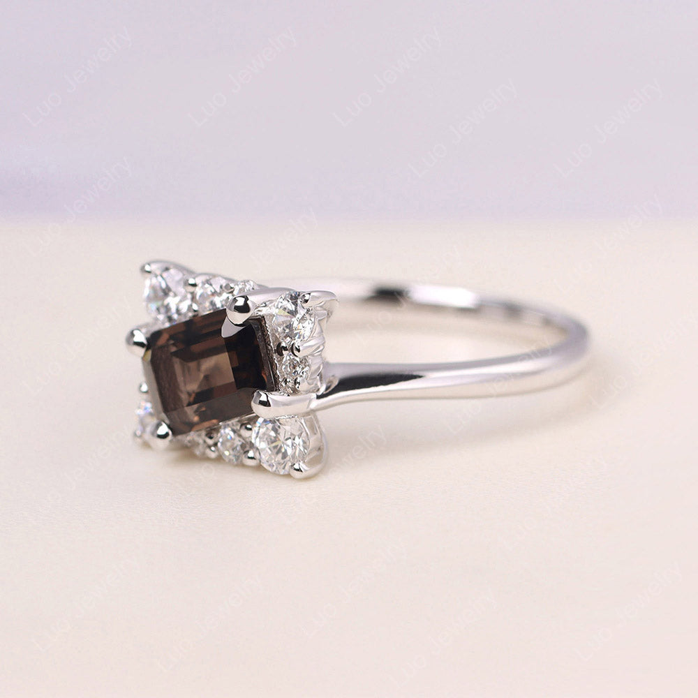 Emerald Cut Smoky Quartz Halo Ring