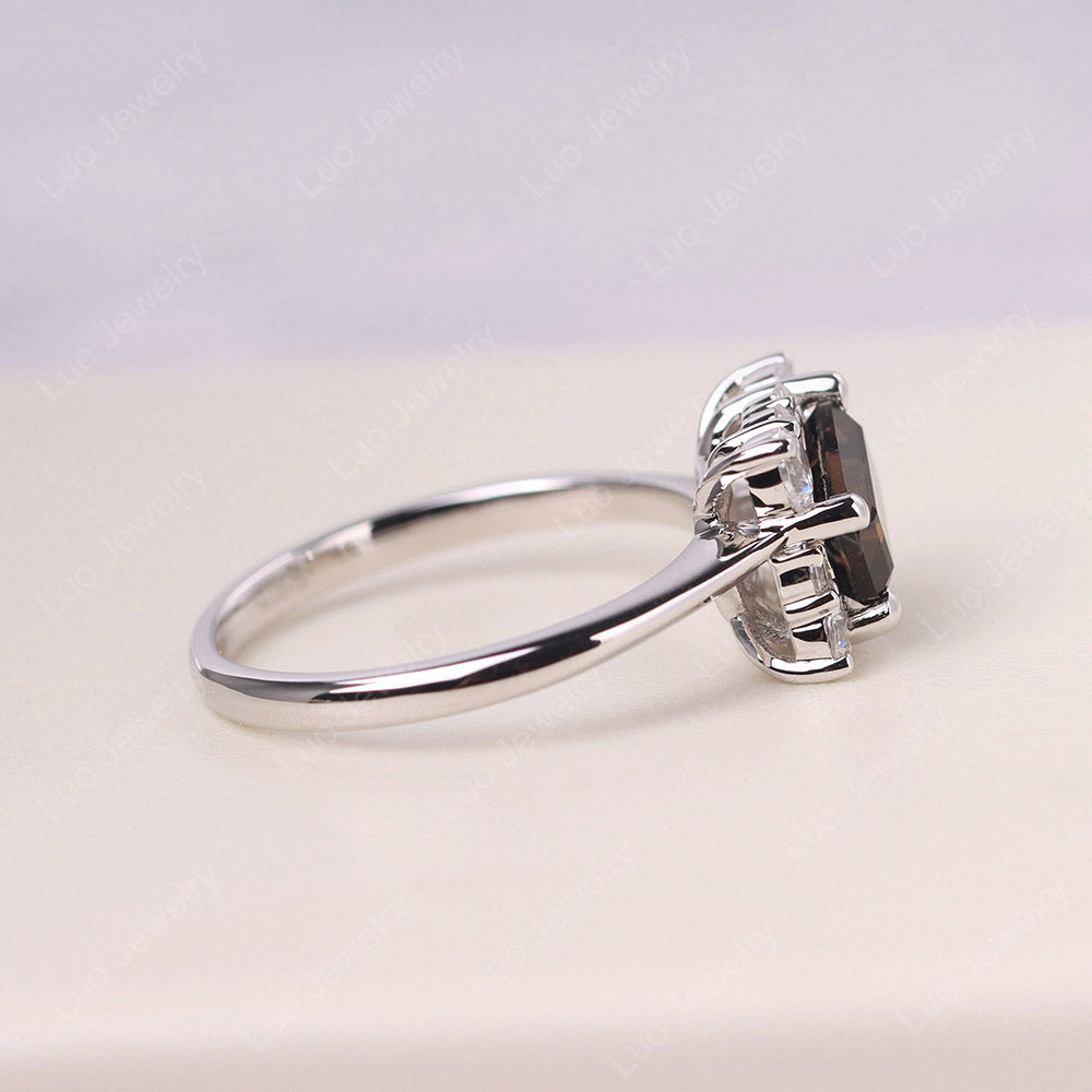 Emerald Cut Smoky Quartz Halo Ring