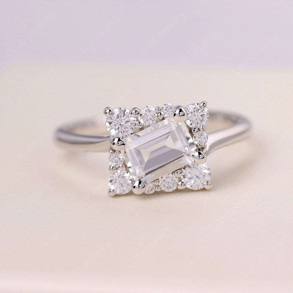 Emerald Cut White Topaz Halo Ring