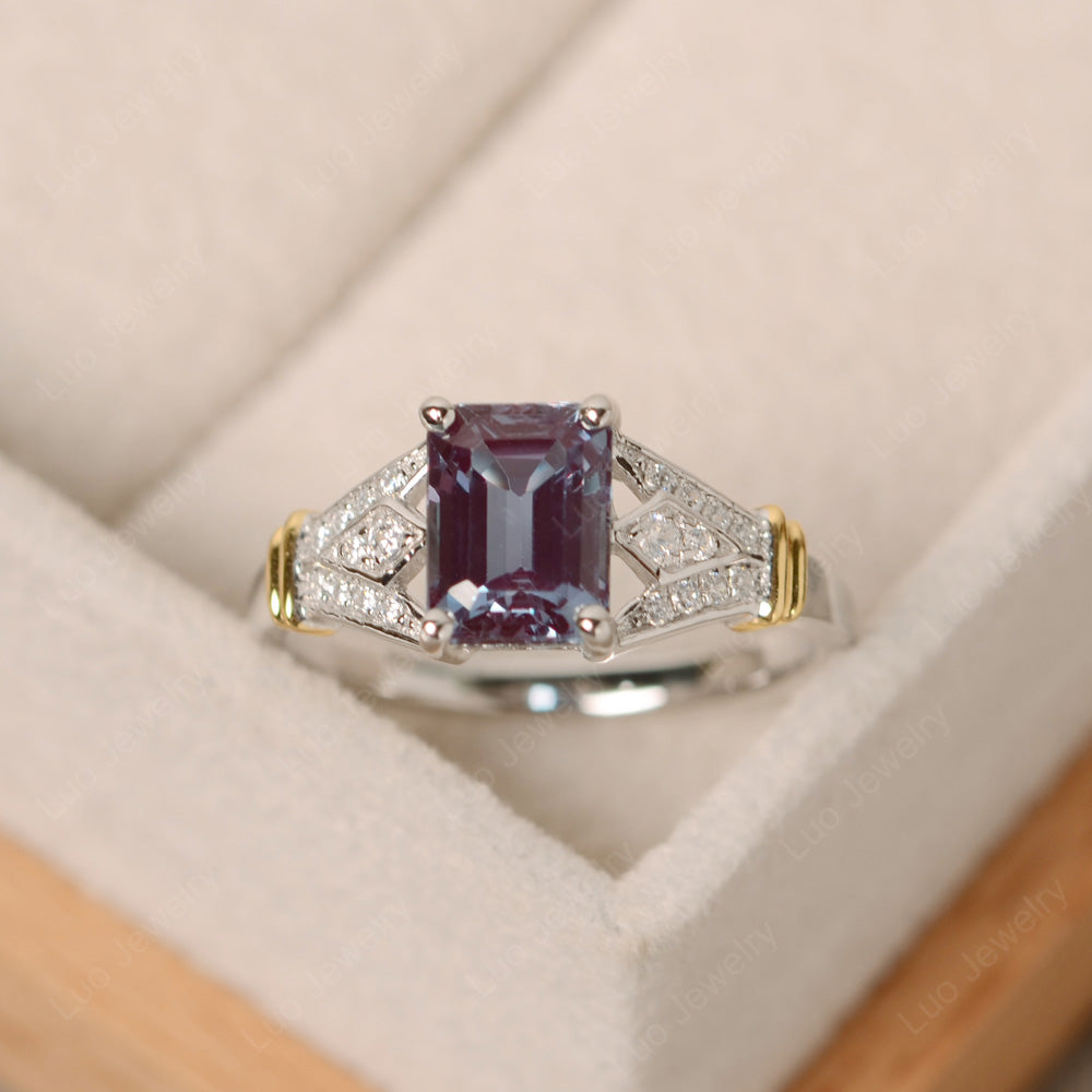 Emerald Cut Vintage Alexandrite Wedding Ring - LUO Jewelry